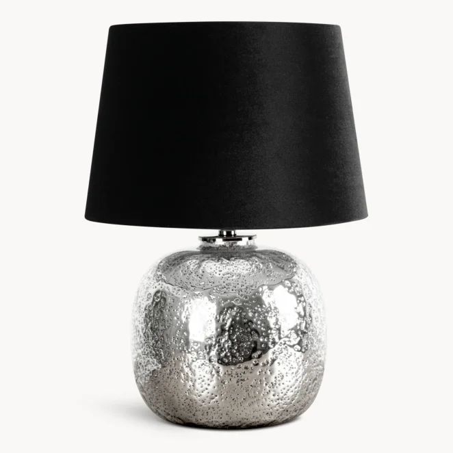 Lampa stołowa srebrno-czarna z szklaną podstawą średnica 41x59 cm ANDREA
