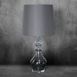 Lampa stołowa do pokoju stalowa na podstawie ze szkła z abażurem z matowej tkaniny 32 x 76 cm TIANA