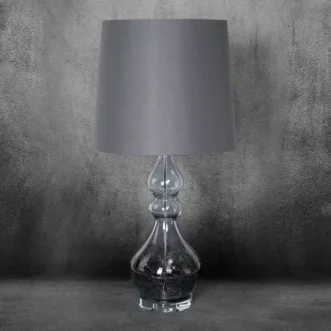 Lampa stołowa do pokoju stalowa na podstawie ze szkła z abażurem z matowej tkaniny 32 x 76 cm TIANA