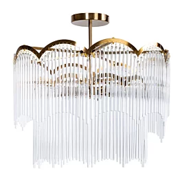 Lampa wisząca do salonu biało, złota zdobiona zwisającymi szklanymi sopelkami 60 x 55 cm SALMA