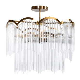 Lampa wisząca do salonu biało, złota zdobiona zwisającymi szklanymi sopelkami 60 x 55 cm SALMA
