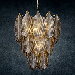 Lampa wisząca do salonu grafitowo, złota ze szklanymi zawieszkami w formie liści z dymionego szkła 50 x 150 cm MELI