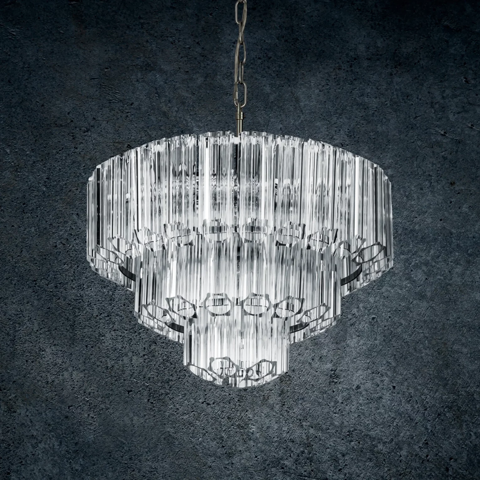 Lampa wisząca do salonu transparentna, srebrna ze szklanymi elegackimi zawieszkami, możliwość regulacji wysokości 43 x 150 cm DANA