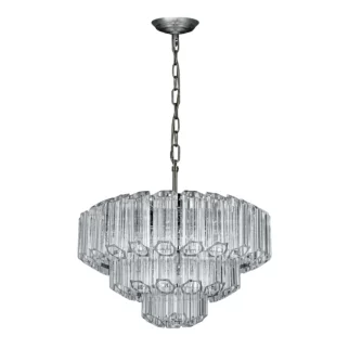 Lampa wisząca do salonu transparentna, srebrna  ze szklanymi zawieszkami, możliwość regulacji wysokości 50 x 150 cm DANA