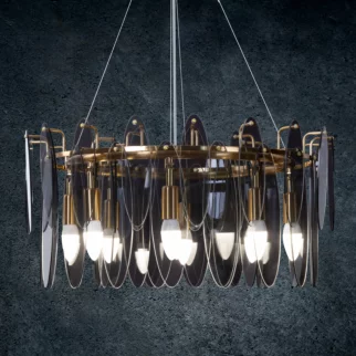Lampa wisząca do salonu transparentno, grafitowa ze szklanymi zawieszkami z dymionego szkła, z regulacją wysokości 60 x150 cm MARLA