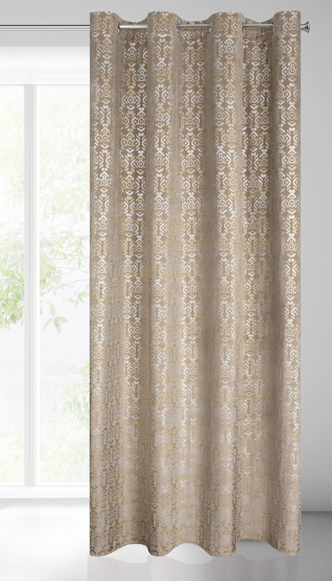 Zasłona beżowo, złota ze złotym wzorem z welwetu 140x250 cm przelotka - LAURA