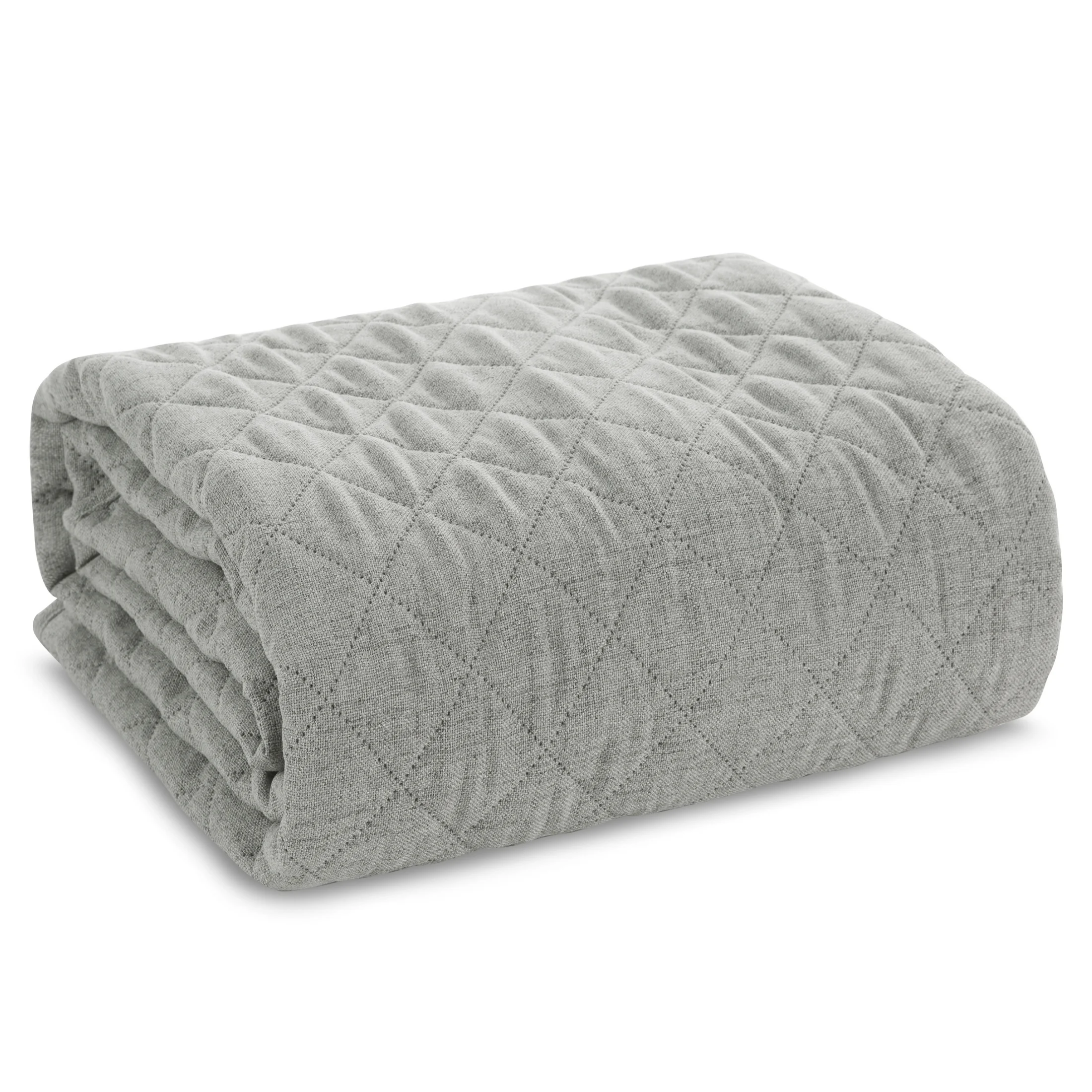 Narzuta o strukturze lnu stalowa 170x210 cm pikowana metodą hot press LEN 1 Eurofirany Premium