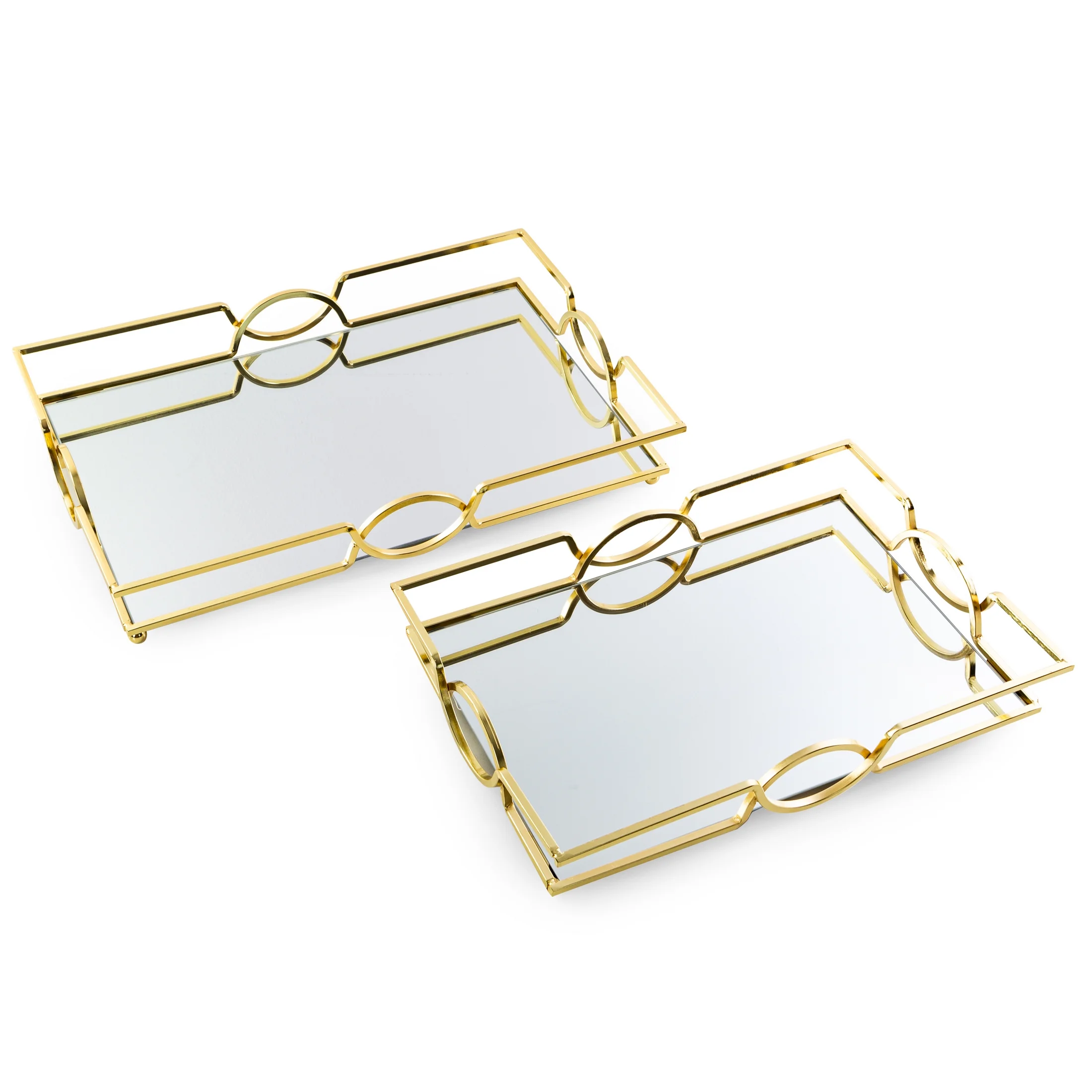 Taca dekoracyjna LETA z lustrzanym blatem i metalowym obrzeżem w stylu art deco, złota