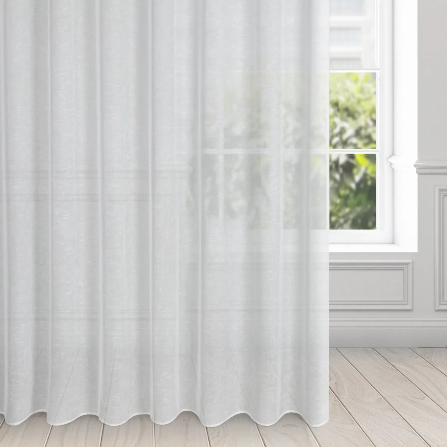 Firana biała w stylu eko z gładkiej etaminy półtransparentna 300x250 cm przelotka LEXY