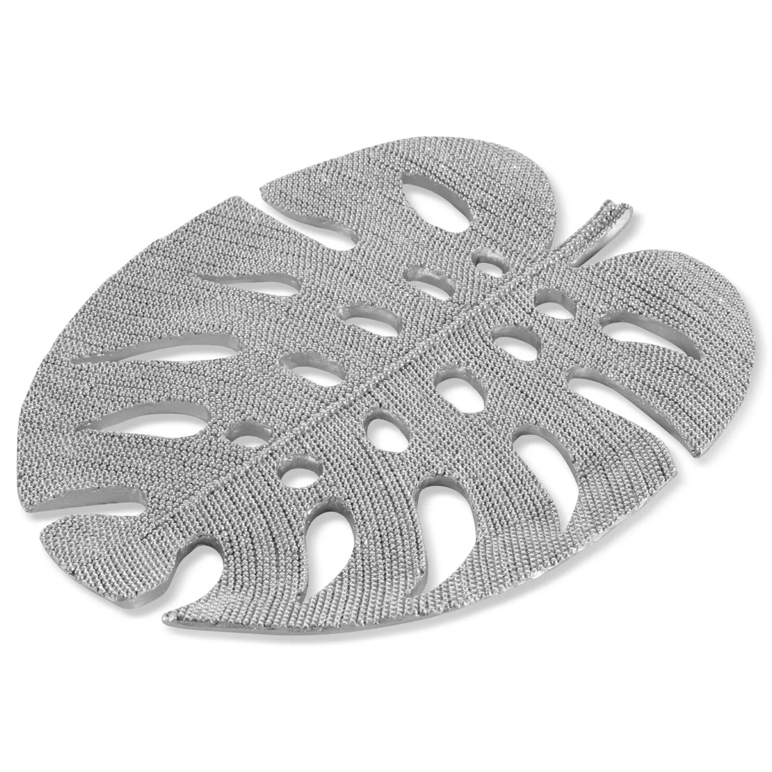 Patera dekoracyjna srebrna liść monstery o drobnym strukturalnym wzorze 27x22x2 cm ELDO