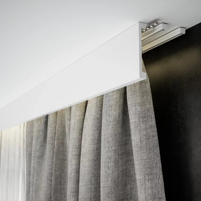 Listwa karniszowa biała Creativa, technologia Lightblocker 200x15x4,5 cm – gładka maskownica karnisza
