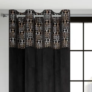 Zasłona czarno, złota z dekoracyjnym pasem z welwetu 140x250 cm przelotka - LIZA