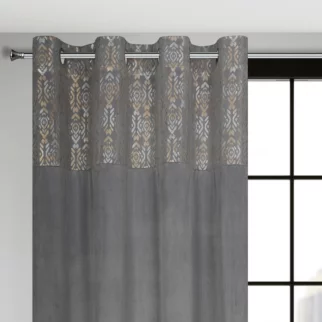 Zasłona stalowo, złota z dekoracyjnym pasem z welwetu 140x250 cm przelotka - LIZA