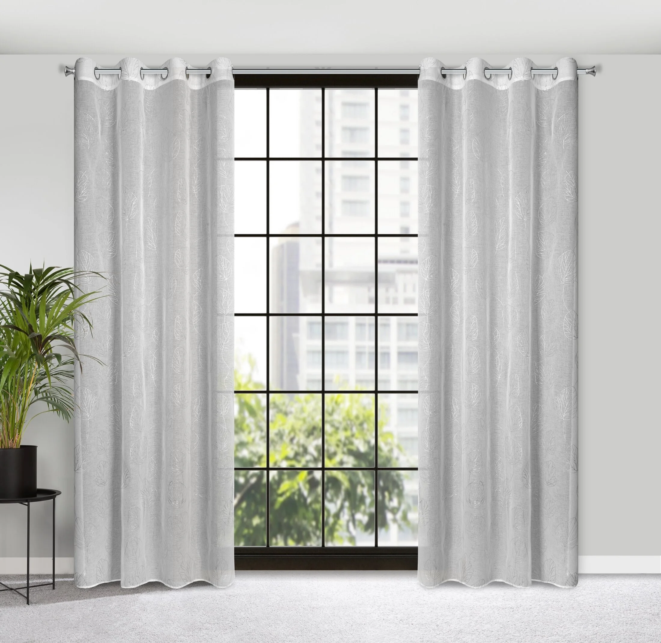 Zasłona biało, srebrna z siateczki w stylu boho 140x250 cm przelotka - LORI