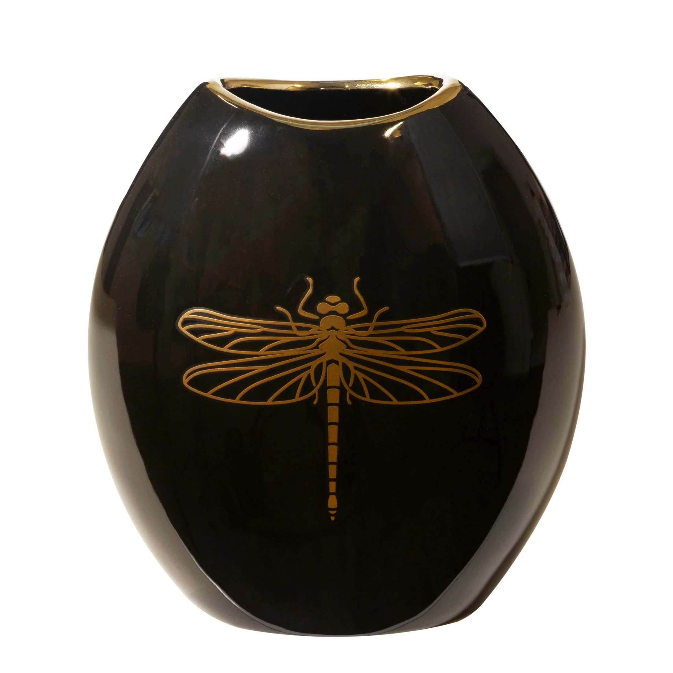 Wazon ceramiczny z nadrukiem złotej ważki