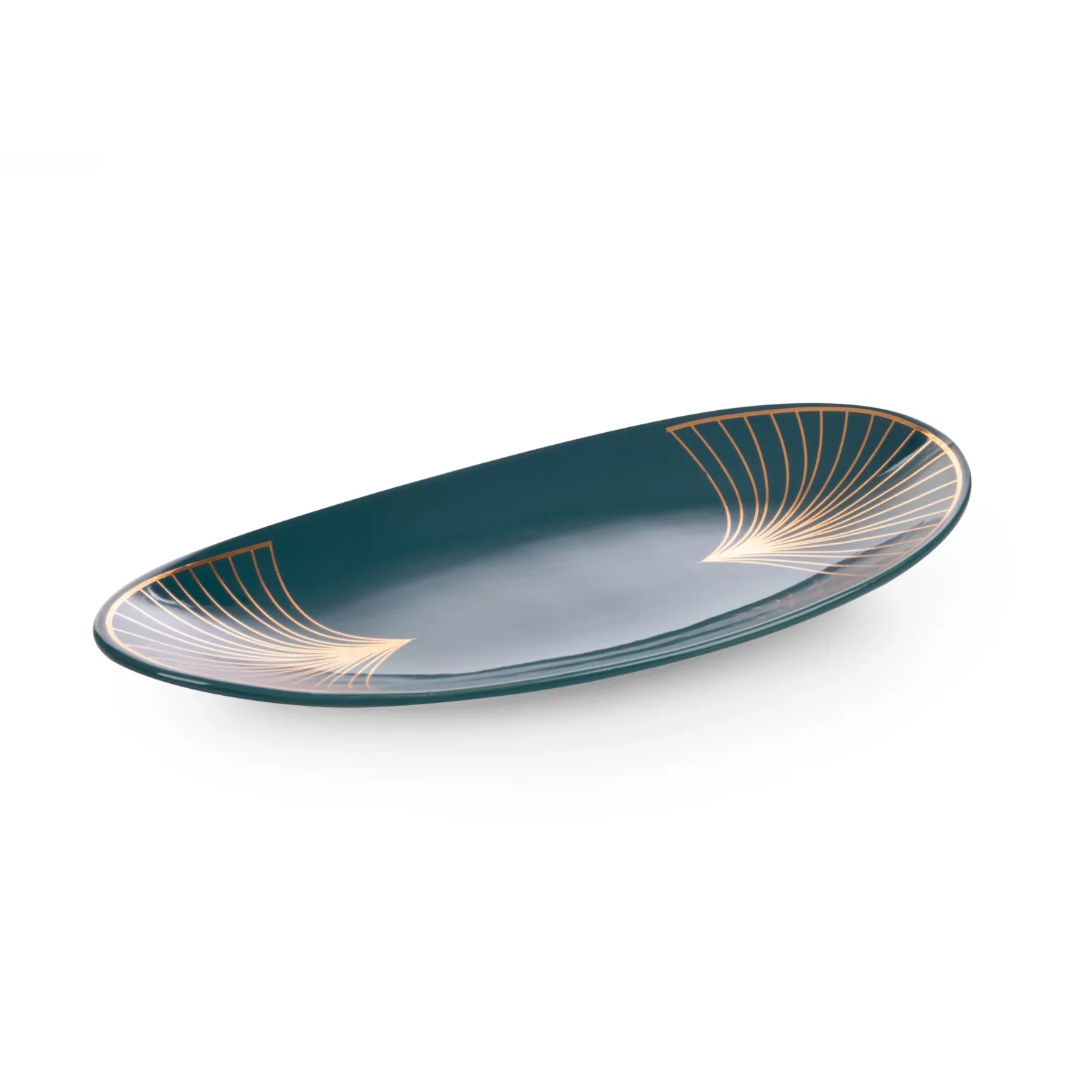Patera dekoracyjna turkusowo-złota z motywem art deco 33x16x4 cm LOTOS LIMITED COLLECTION