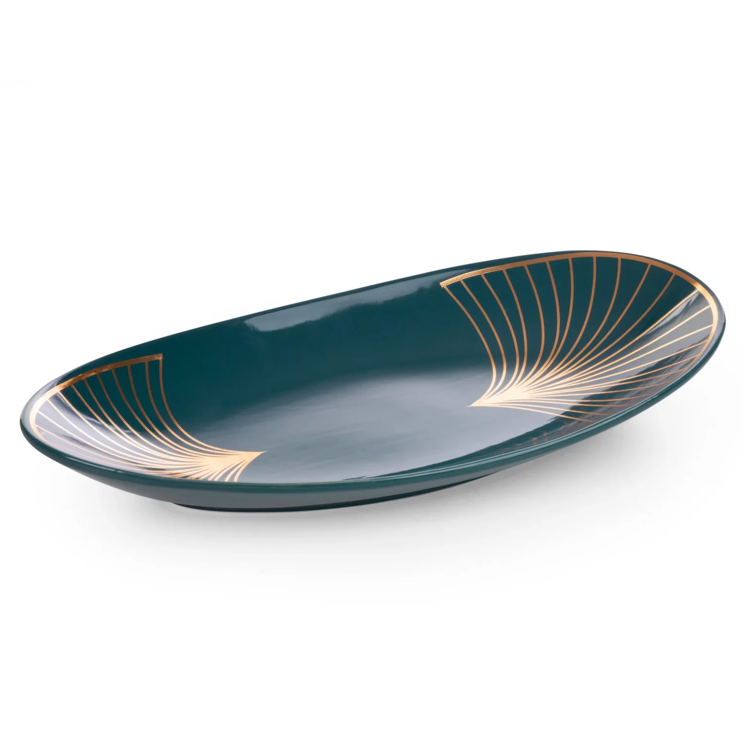 Patera dekoracyjna turkusowo-złota z wzorem art deco  40x20x4 cm LOTOS LIMITED COLLECTION