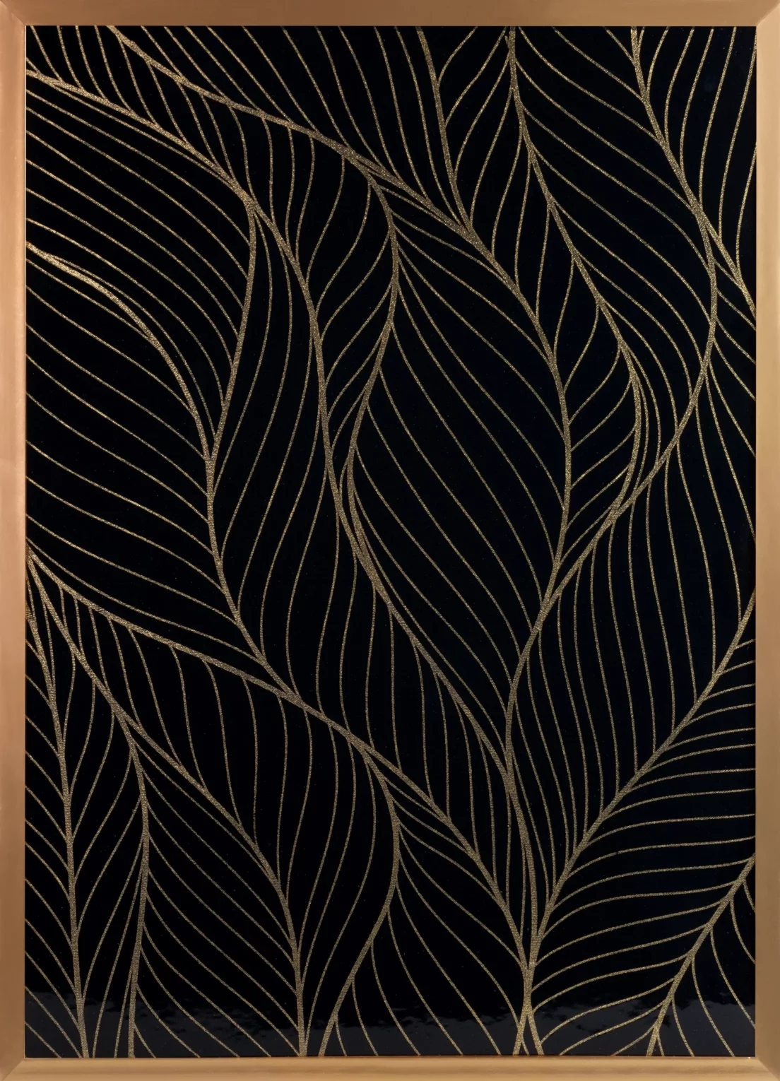 Obraz roślinny ze złotym błyszczącym nadrukiem w złotej ramie 53x73 cm LOTOS 4 LIMITED COLLECTION