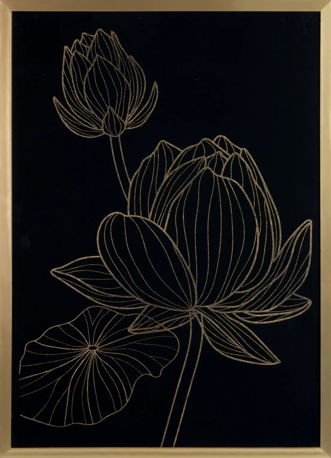 Obraz kwiatowy ze złotym błyszczącym nadrukiem w złotej ramie 53x73 cm LOTOS 7 LIMITED COLLECTION