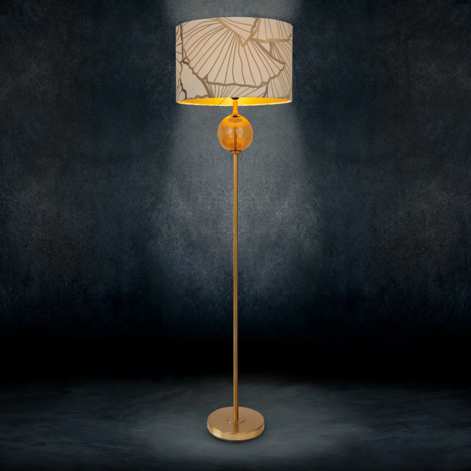 LIMITED COLLECTION Lampa stojąca LUNA 3 z podstawą łączącą szkło i metal oraz welwetowy abażur
