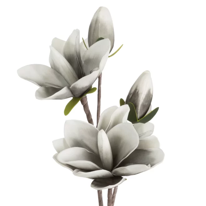 Kwiat sztuczny magnolii popielato, biały z plastycznej pianki foamiran 59 cm