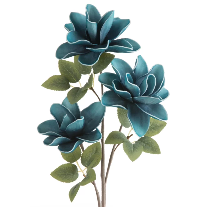 Kwiat sztuczny magnolii niebieski z plastycznej pianki foamirian 68 cm