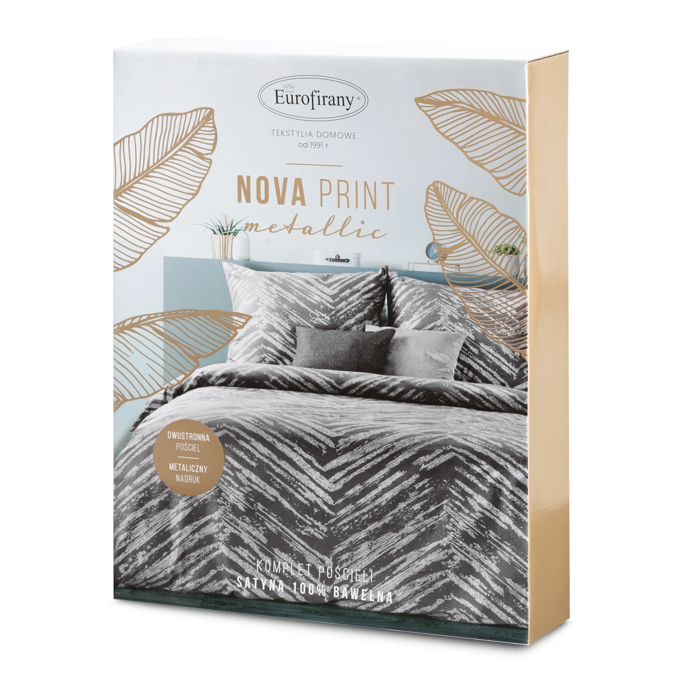 NOVA PRINT METALLIC 9 Komplet pościeli z wysokogatunkowej satyny bawełnianej z metalicznym nadrukiem w kartonowym opakowaniu na prezent