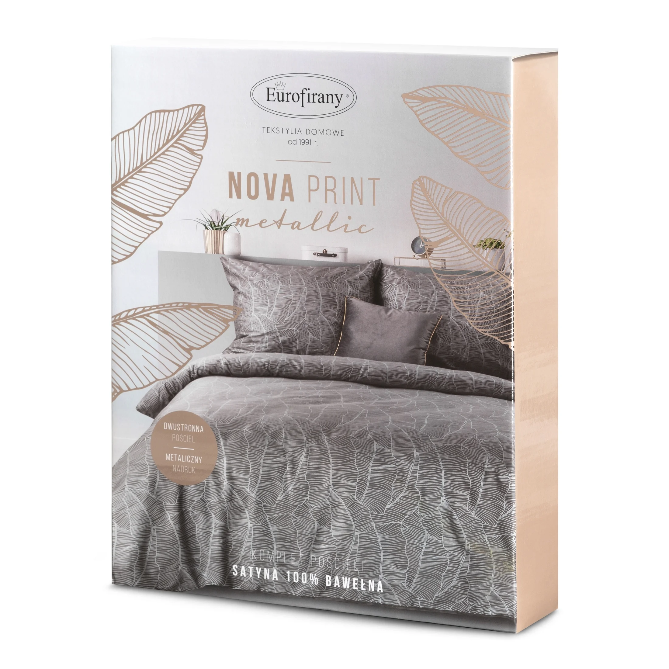 NOVA PRINT METALLIC Komplet pościeli z wysokogatunkowej satyny bawełnianej z metalicznym nadrukiem w kartonowym opakowaniu na prezent