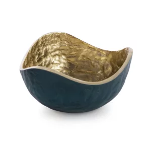 Misa metalowa  granatowo-złota  o falujących brzegach średnica 17x9 cm PEDRO