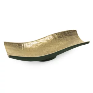 Patera metalowa złoto-ciemnozielona o falujących brzegach  33x15x8 cm  PEDRO