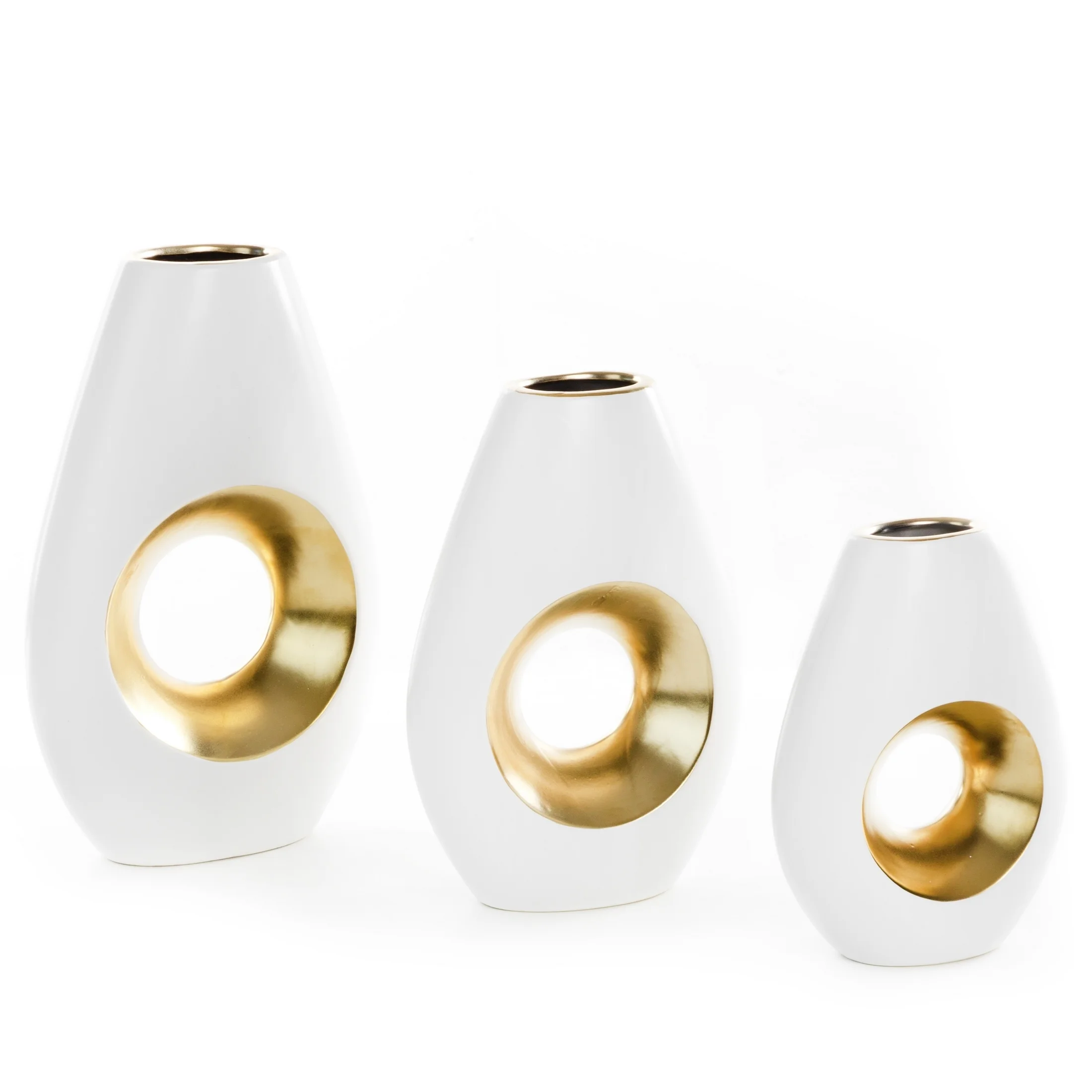 Wazon ceramiczny MIRA z otworem biało-złoty