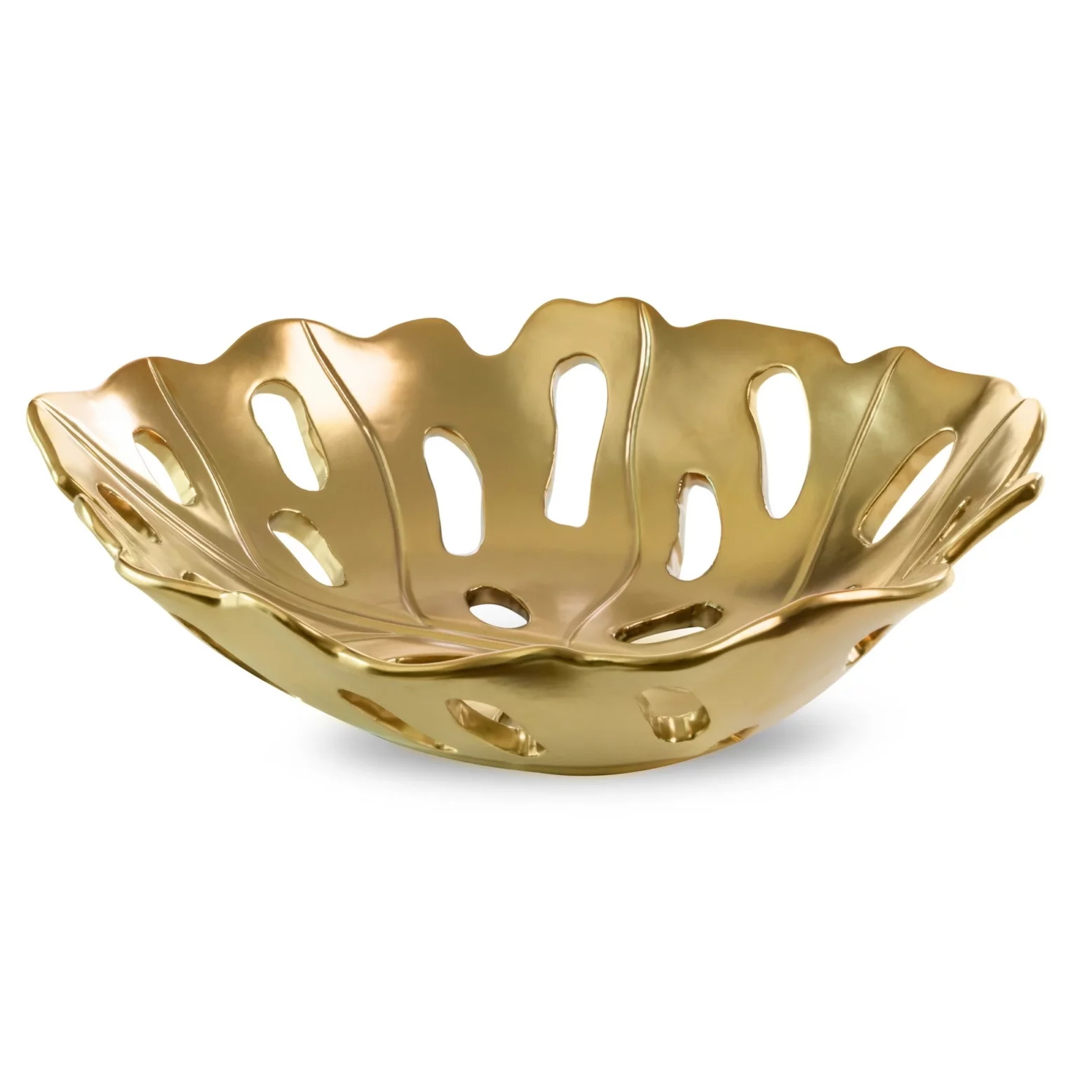 Patera ceramiczna dekoracyjna czarno-złota  w kształcie liścia monstery 37x30x10 cm MIRA