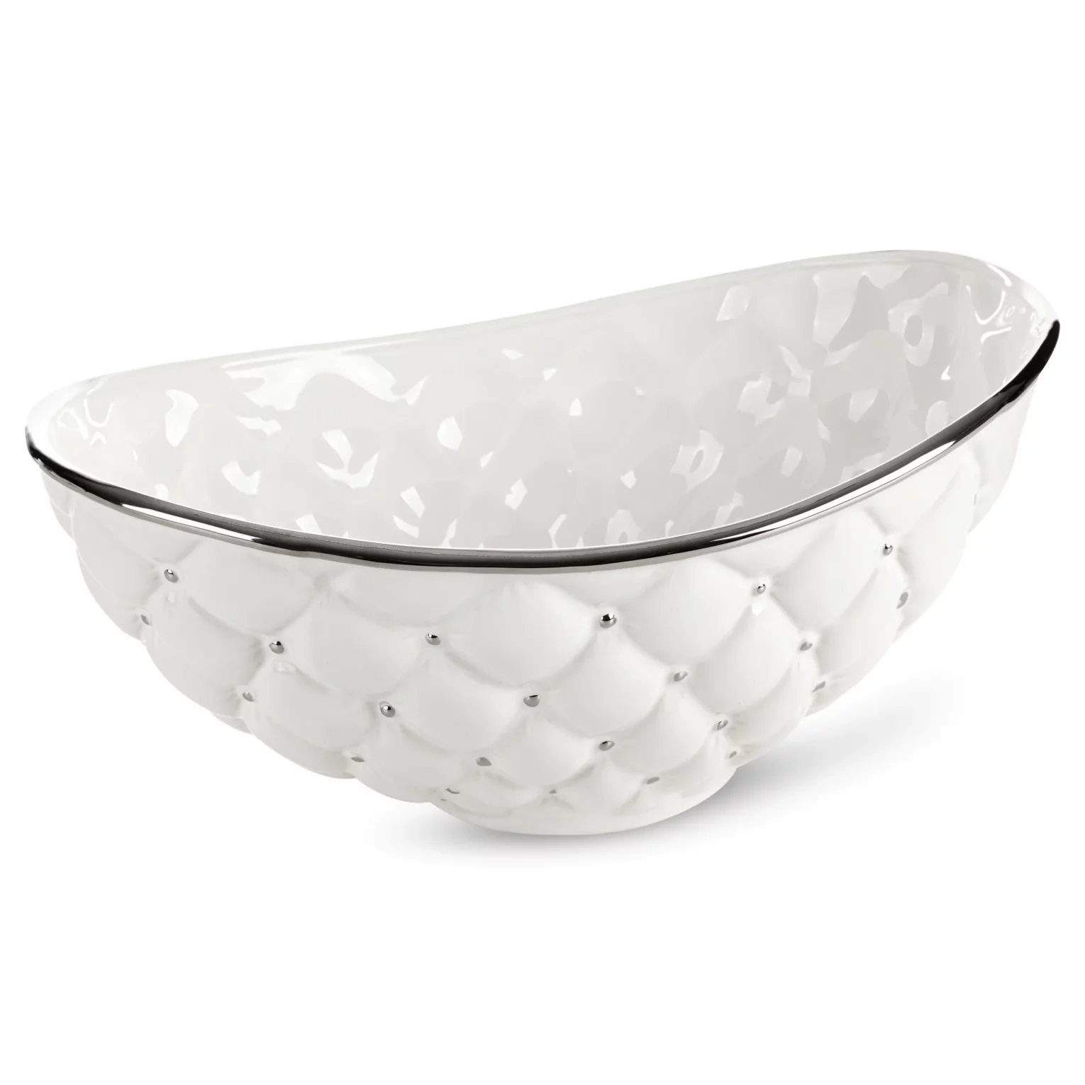 Misa ceramiczna dekoracyjna biało-srebrna  zdobiona pikowaniem 35x22x15 cm ADORE