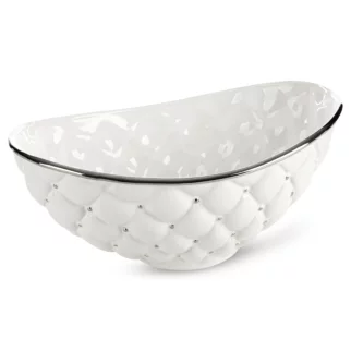 Misa ceramiczna dekoracyjna biało-srebrna  zdobiona pikowaniem 35x22x15 cm ADORE