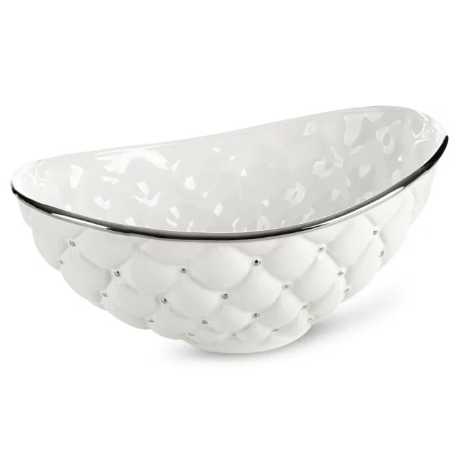 Misa ceramiczna dekoracyjna biało-srebrna zdobiona pikowaniem 35x22x15 cm ADORE