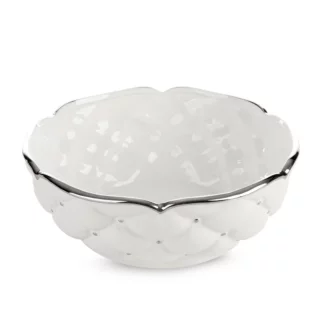Misa ceramiczna dekoracyjna biało-srebrna  zdobiona pikowaniem średnica 25x10 cm ADORE