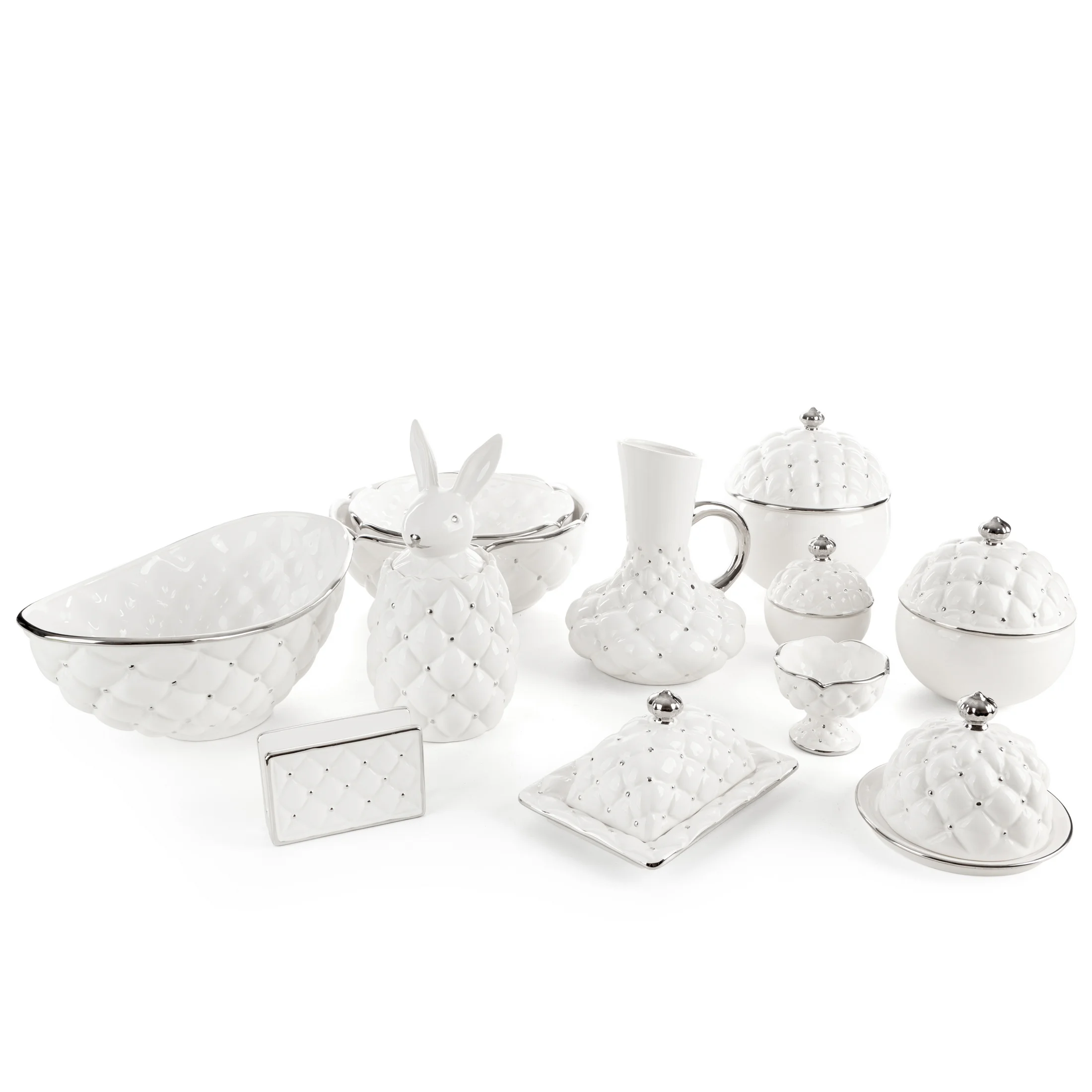 Misa ceramiczna dekoracyjna biało-srebrna zdobiona pikowaniem średnica 25x10 cm ADORE