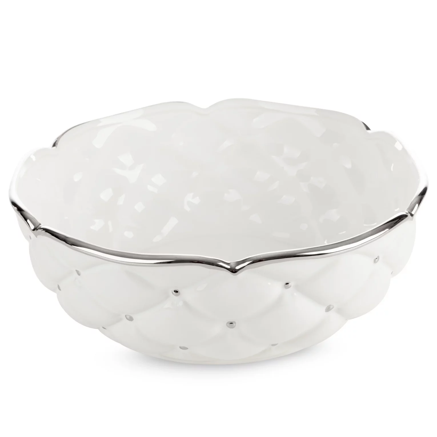 Misa ceramiczna dekoracyjna biało-srebrna  zdobiona pikowaniem średnica 30x11 cm ADORE