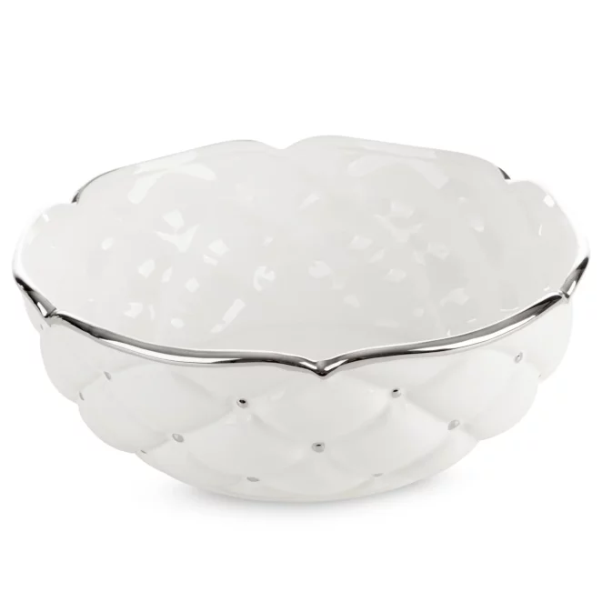 Misa ceramiczna dekoracyjna biało-srebrna zdobiona pikowaniem średnica 30x11 cm ADORE