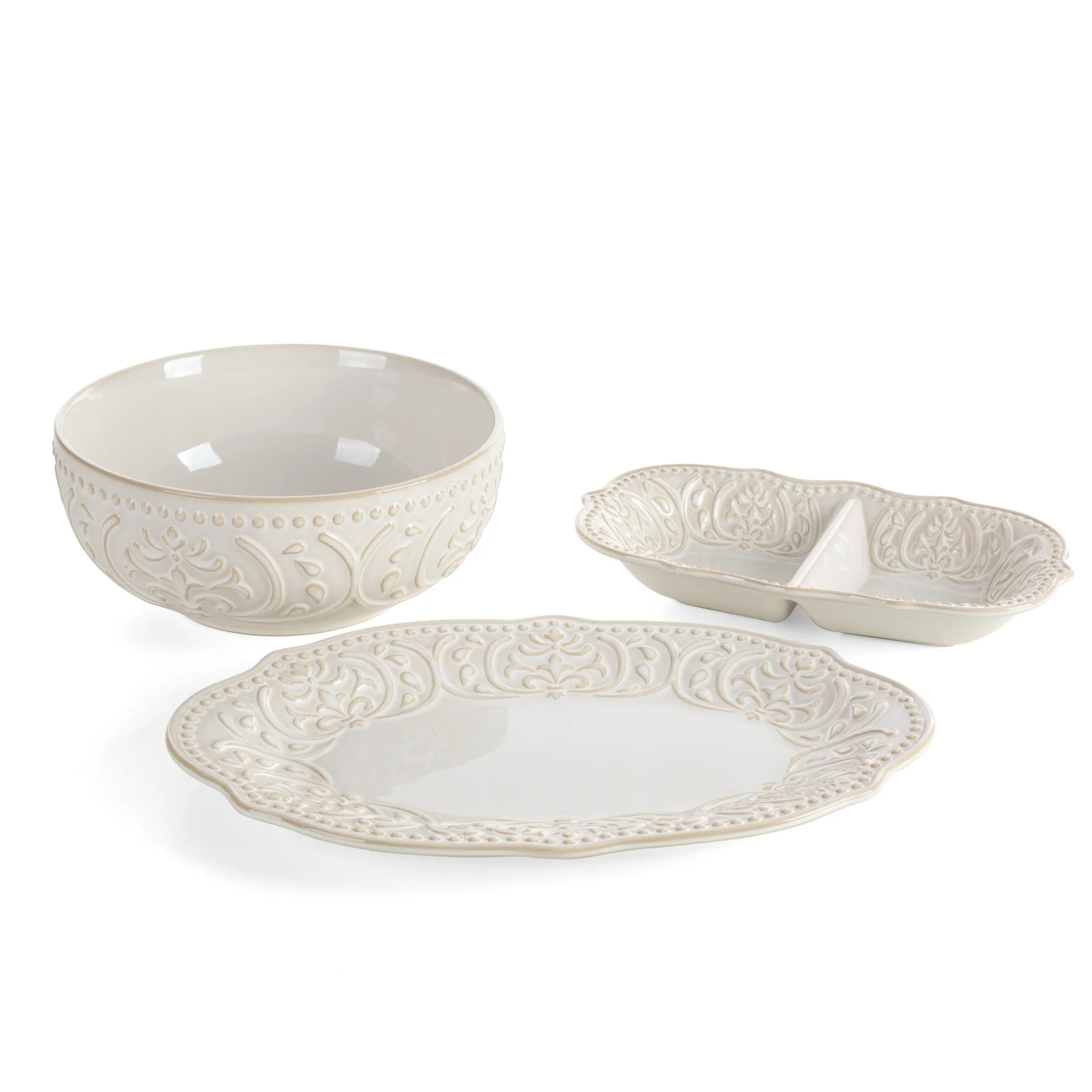 Misa ceramiczna dekoracyjna kremowa z ozdobnym wzorem 21x9 cm VENUS - kolekcja FOREST SUMMER