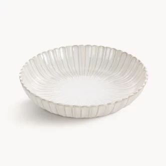 Misa ceramiczna dekoracyjna kremowa z przecieranym wzorem w stylu eko średnica 24x5 cm AVRIL