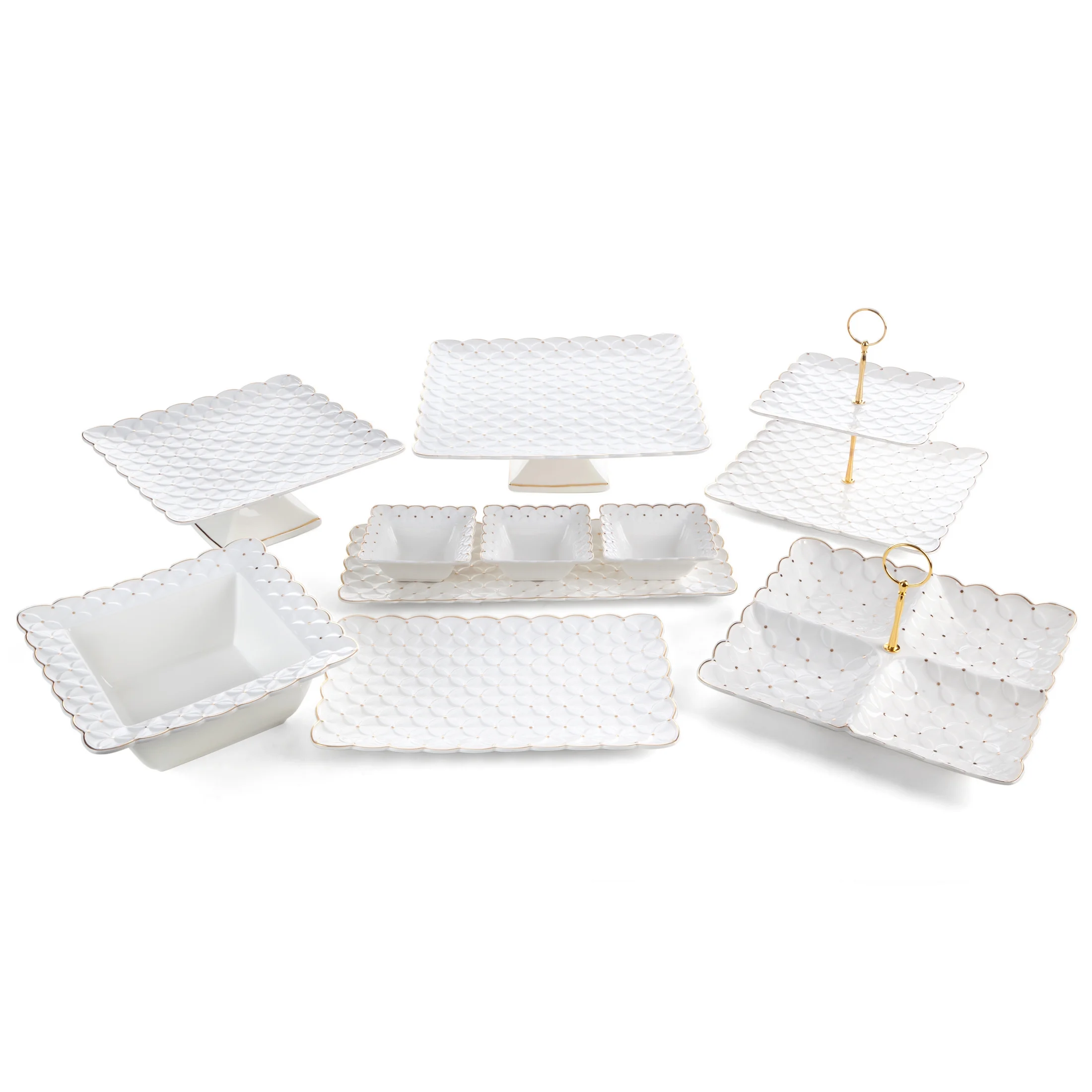 Misa ceramiczna dekoracyjna kremowa z złotymi akcentami 23x23x9 cm BELIA