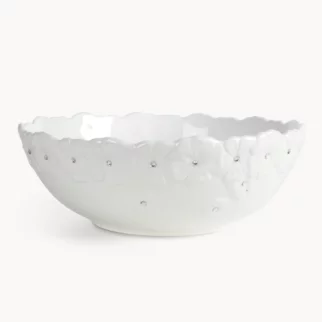 Misa dekoracyjna biała zdobiona w drobne kwiaty z błyszczącym wykończeniem 25x10 cm ELISA