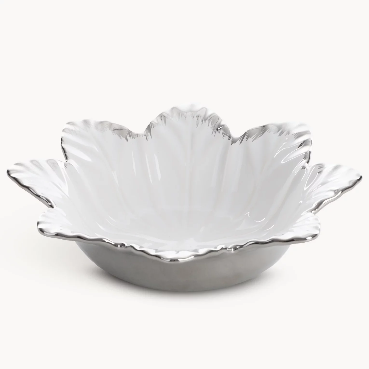 Misa ceramiczna dekoracyjna biało-srebrna zdobiona wypukłym wzorem 23x13x8 cm NIRA