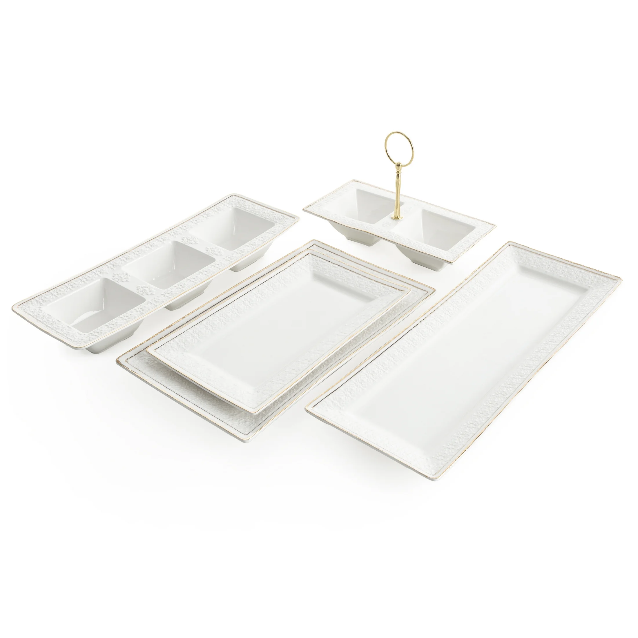 Miseczki ceramiczne dekoracyjne biało-złota zdobione złotymi akcentami 23x13x16 cm OLIVIA