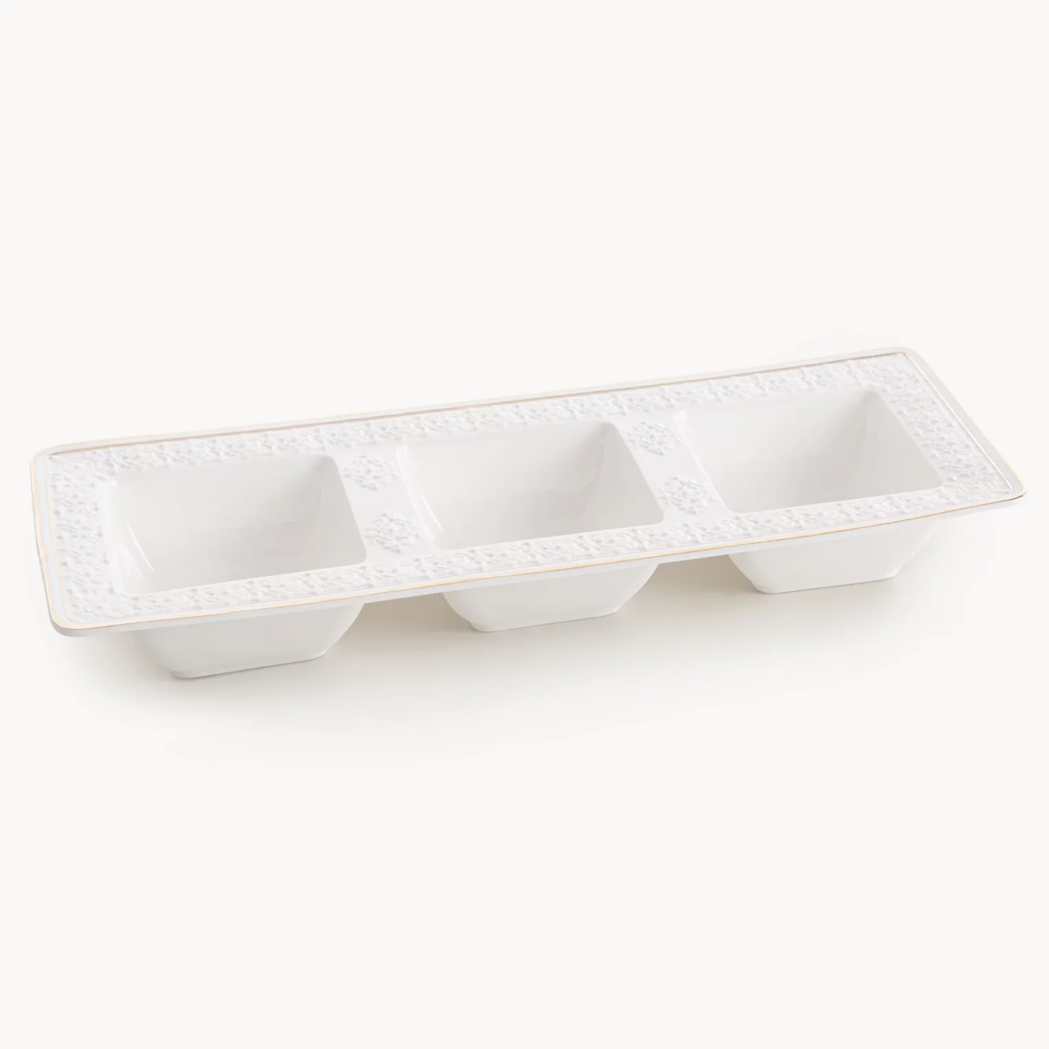 Miseczki ceramiczne dekoracyjne biało-złota zdobione złotymi akcentami 36x13x5 cm OLIVIA