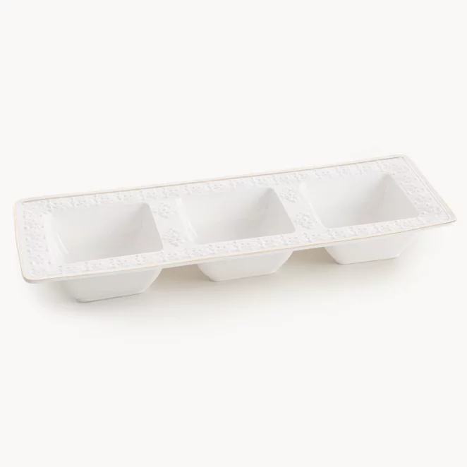 Miseczki ceramiczne dekoracyjne biało-złota zdobione złotymi akcentami 36x13x5 cm OLIVIA