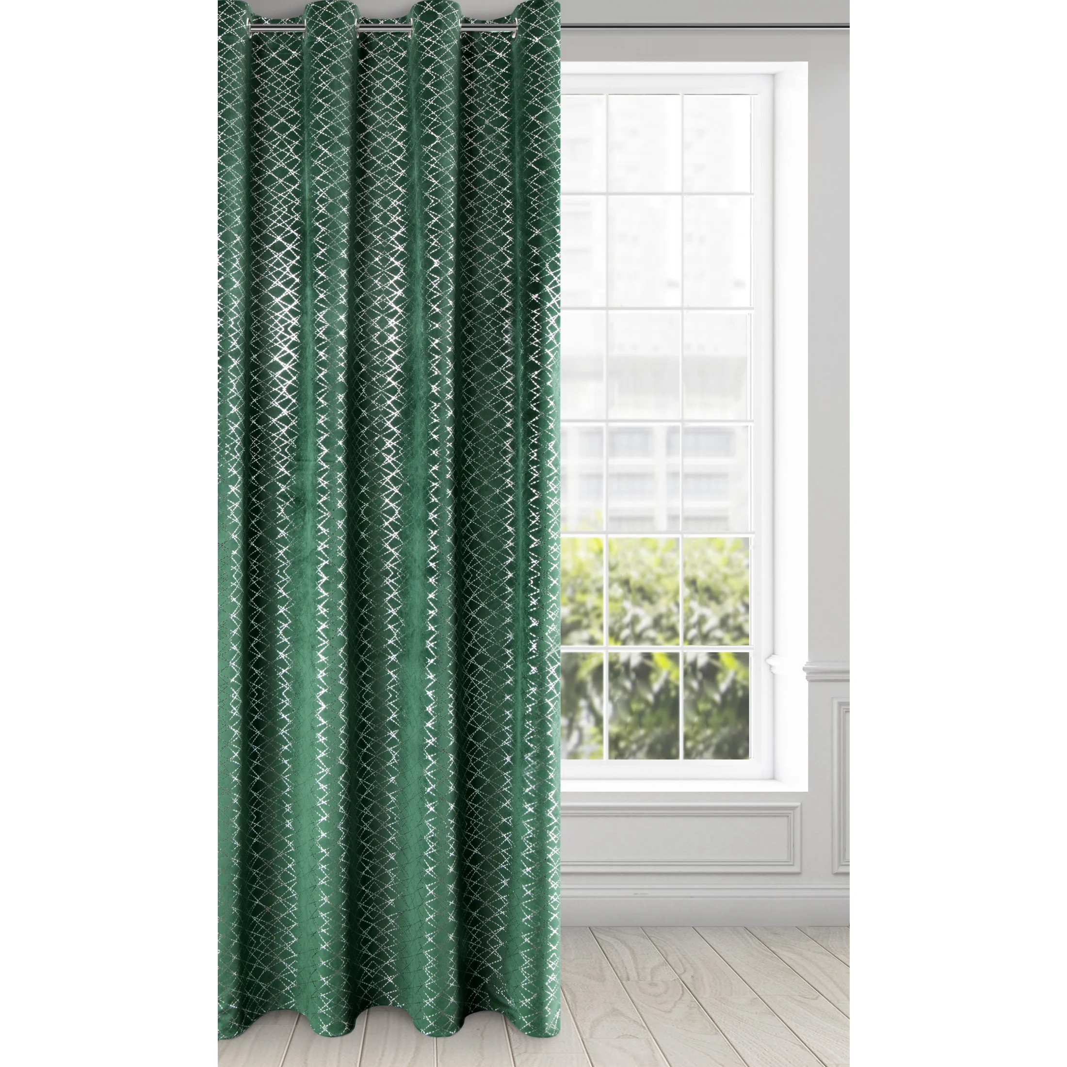 Zasłona welwetowa zielono, srebrna 140x250 cm przelotka - MOLY - Design 91