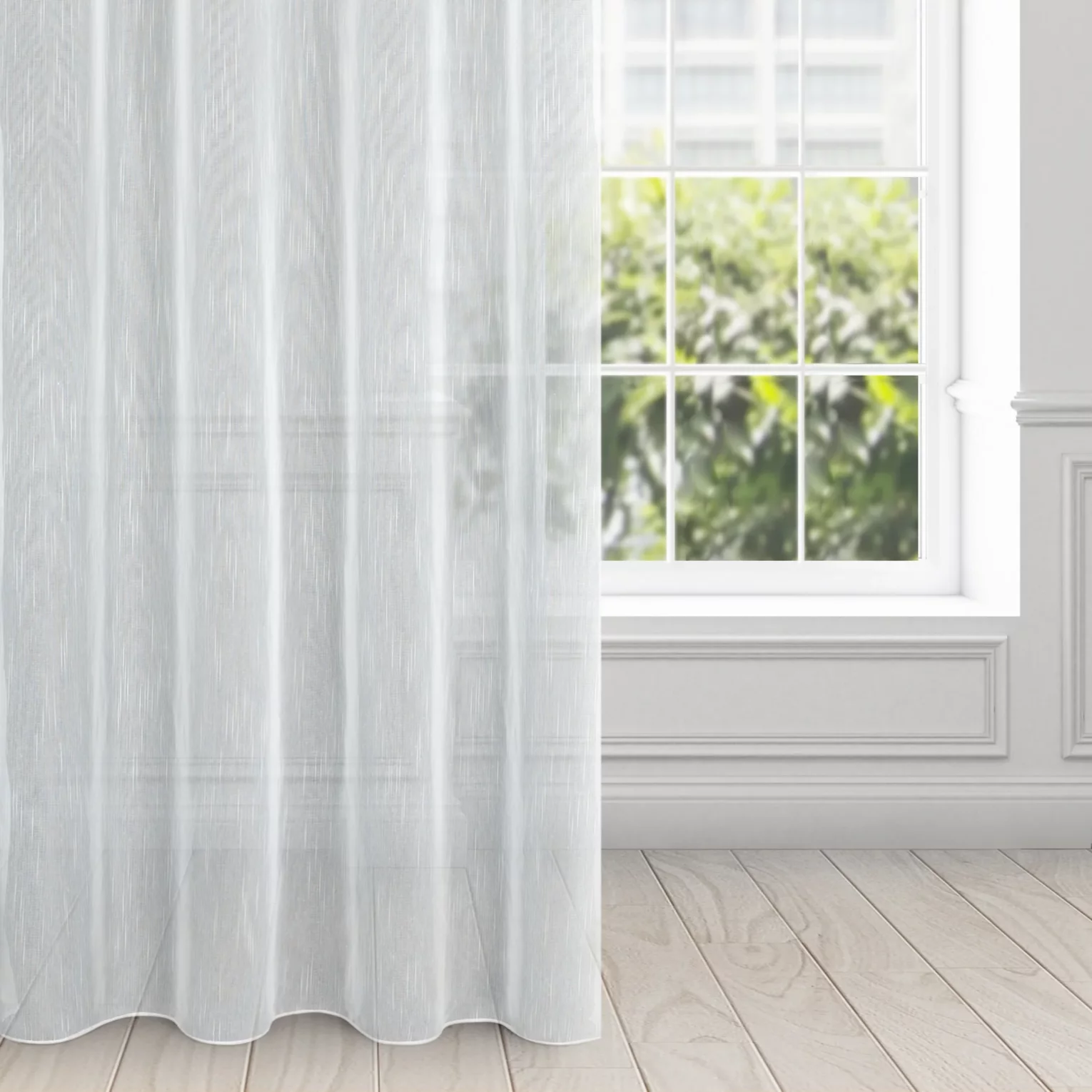 Firana biała w stylu eco z efektem deszczyku 140x270 cm taśma MONIC
