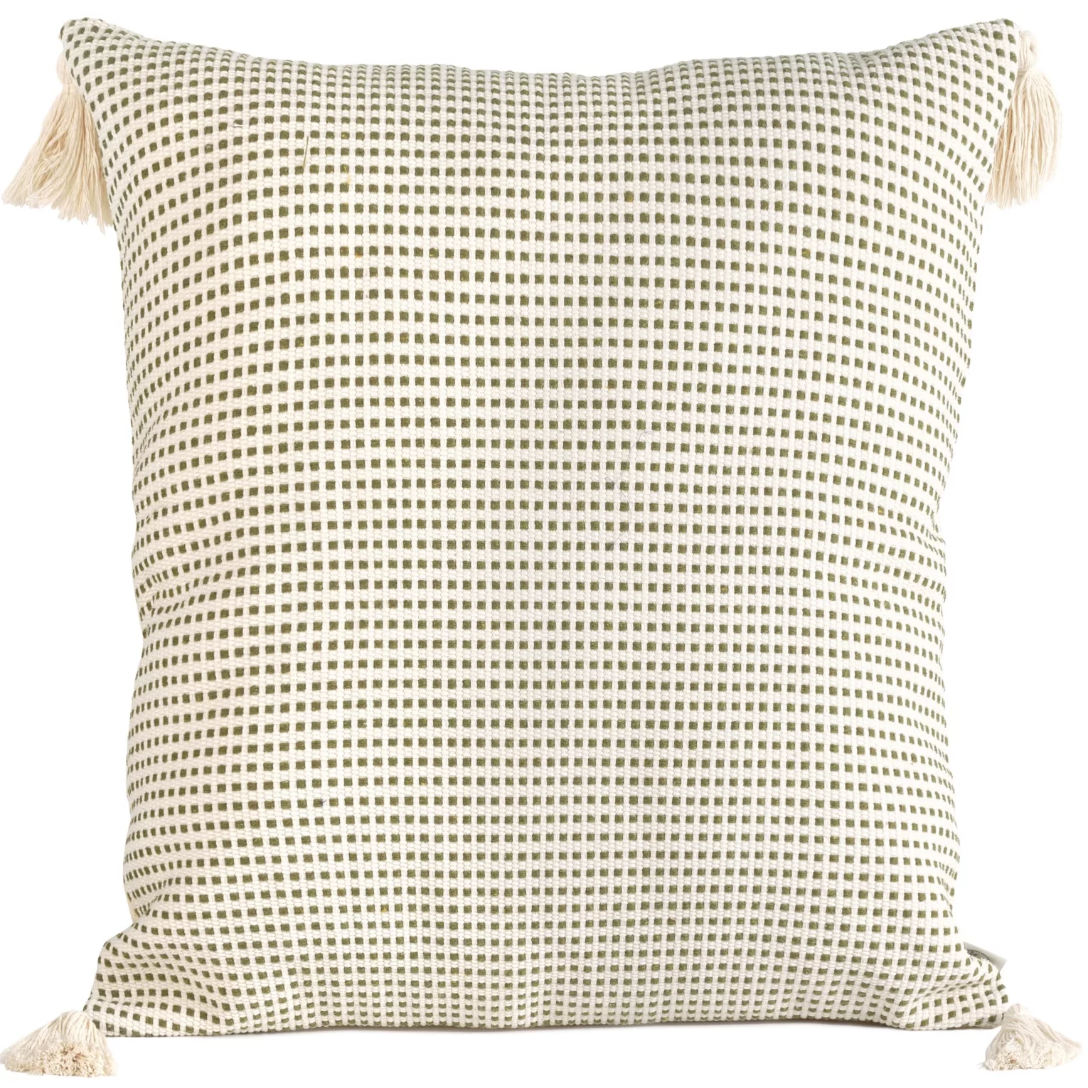 Poszewka na poduszkę 60x60 cm bawełniana zdobiona chwostami na rogach kremowo, oliwkowa MONTENEGRO Terra Collection
